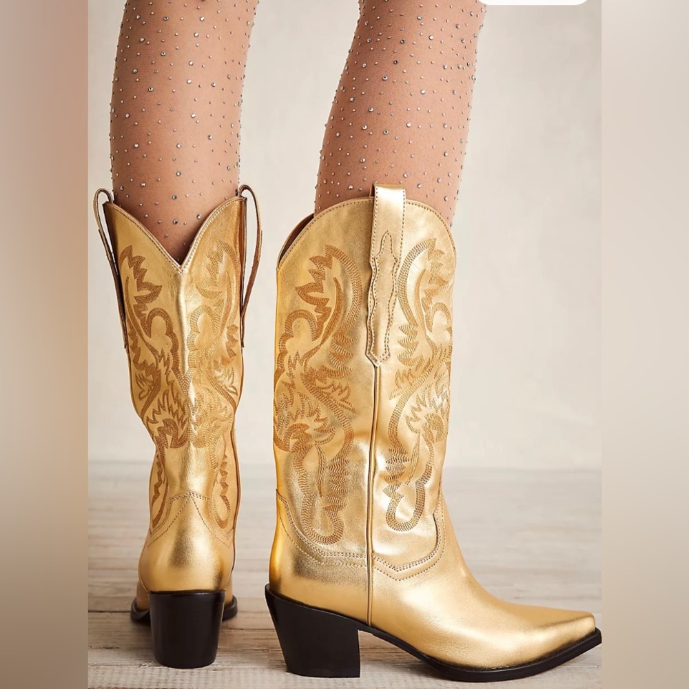 Jeffrey Campbell Gold Metallic Western Heeled Boots
